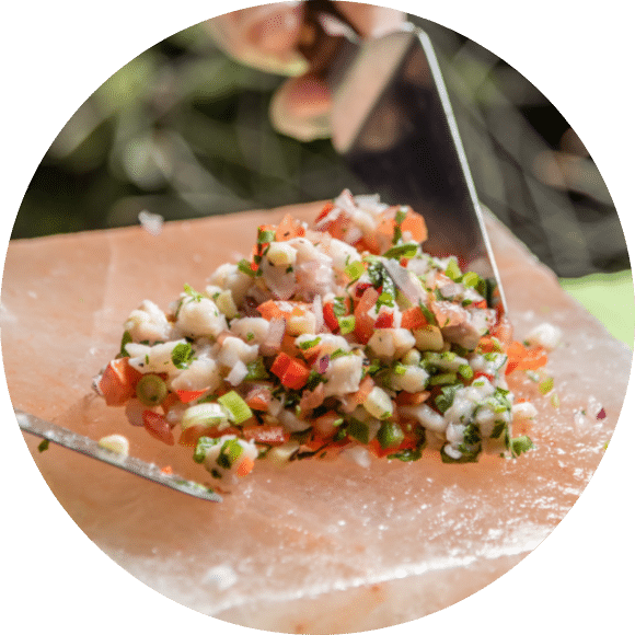 Fresh Fish Seafood Ceviche on Salt Block - Live Food Station Idea